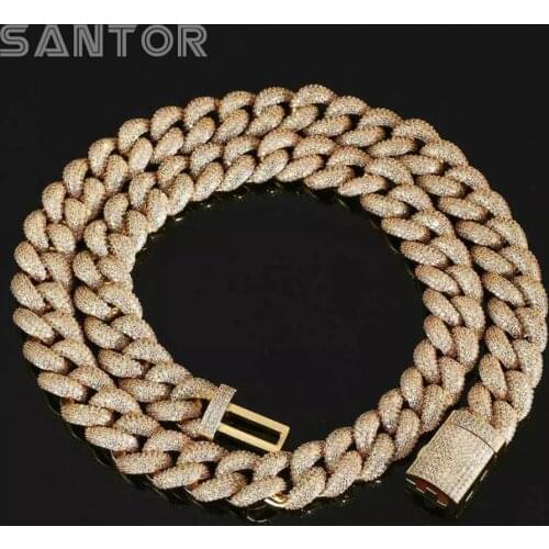 Hip Hop Cuban Chain Jewelry Gold Plated Bling Zircon Cuban Link Necklace For Men