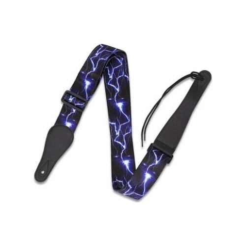 Acoustic Guitar Straps Leather Personality Widening Electric Guitar Bass Strap Wooden Guitar Shoulder Strap Blue Lightning