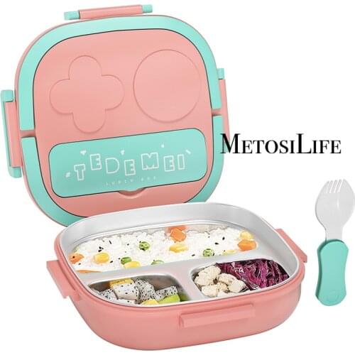 Lunch Box For Kids Toddler Bento Box Food Safe 18/8 Stainless Steel & BPA FREE 3-Compartment Design Portable Handle