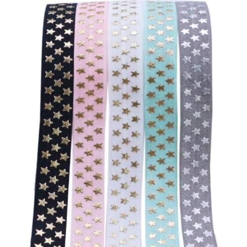 5/8" Gold foil polka stars FOE ribbon star fold over elastic for hair ties garment cloth accessories welcome custom designs