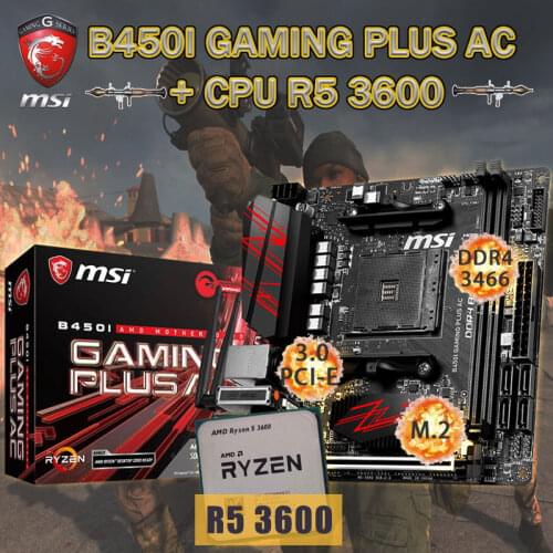 AM4 MSI B450I GAMING PLUS AC Motherboard + CPU AMD Ryzen 5 3600 Set DDR4 32Gb 3466 M.2 PCI-E 3.0 Placa-mãe Desktop B450 Bundle