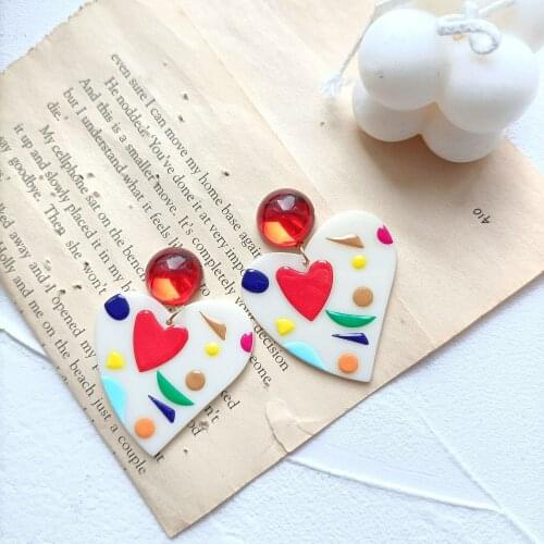 ZiccoWong Fashion Colorful Big Heart Drop Dangle Earring For Women Girls Semicircle Heart Shape Large Dangle Earring Jewelry