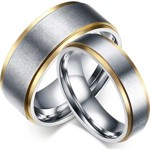 Fashion Couple Jewelry Titanium Steel Simple Couple Ring Stainless Steel Gold Color Ring Jewelry Good Quality