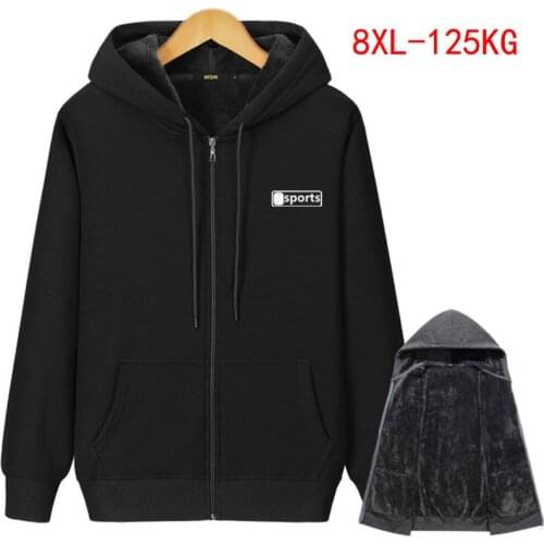 Mens Spring and winter plus size zipper hooded sweatshirt Large 5XL 6XL 7XL 8XL thick warm black gray navy blue big jacket