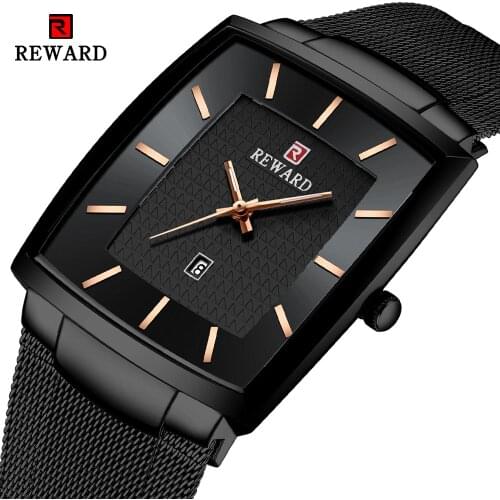 REWARD Top Luxury Brand Men Watches Man Black Ultra-thin Mesh stainless stee Wristwatches For Men Quartz Watch Relogio Masculino