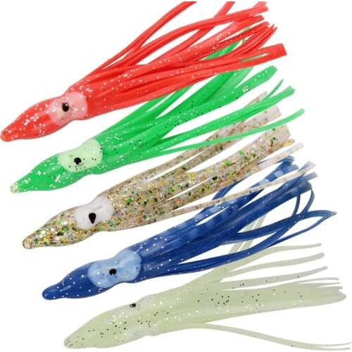 5pcs/lot Squid Skirts Soft Lures 8cm/2g Artificial Rubber Sea Fishing Lure Octopus Glow Bait for Tuna Mix Colors pesca