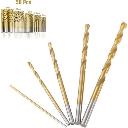 50pcs/Set Titanium Coated Drill Bits Set HSS High Speed Steel Power Twist Drill Bit Woodworking Tool 1/1.5/2/2.5/3mm