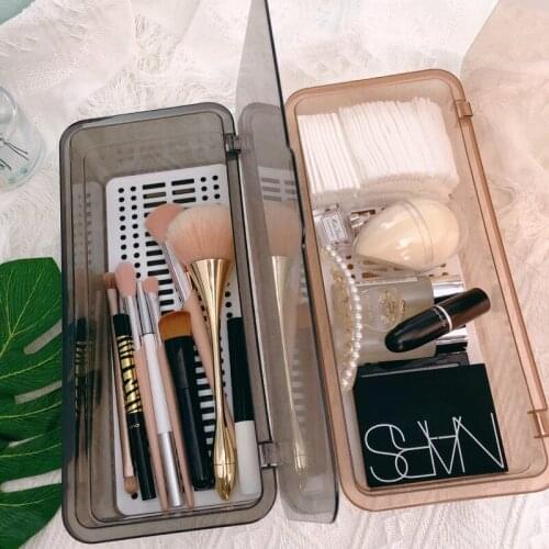 Makeup Brush Desktop Storage Box Transparent Dust Cover Large Capacity Cosmetic Brush Bucket Dressing Case Double Layer Tool Kit