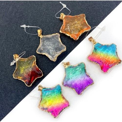 Natural Stone Pendant Necklace Colorful Crystal Five-pointed Star Watanabe DIY Handmade Necklace Accessories Jewelry Charm