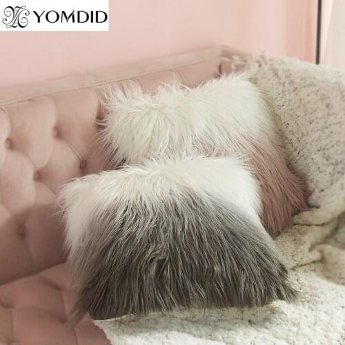YOMDID Gradient Faux Fur Pillowcase Plush Cushion Cover Square Dyed Throw Pillow Cover For Sofa Car Chair Home Hotel Decor