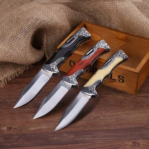 Free shipping Very Sharp Small Folding Knife Pocket Knife Large Stiletto Tactical Hunting Knife wood Handle Outdoor DEC Tools