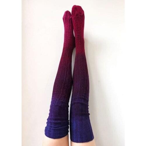 Sexy Thigh High Socks For Ladies Fashion Tie-Dye Over Knee Socks Women Winter Knitted Cotton Long Socks Womens Stockings Warm