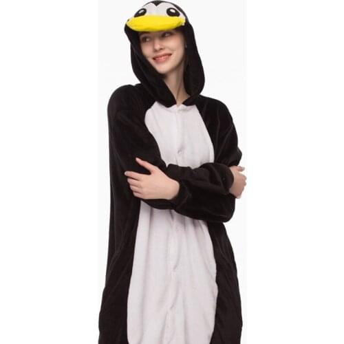 Adults Animal Pajamas Sets Cartoon Sleepwear Cosplay Zipper Women Men Winter Unisex Flannel Penguins Pajamas