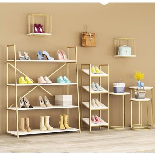 Shoe store shoe rack display rack clothing store shoe bag rack floor rack creative shoe rack multi-layer bag rack gold