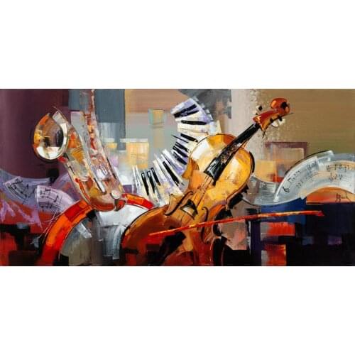 Wall art abstract oil painting Harmonious Music Guitar colors modern contemporary artwork Still life hand painted for home decor