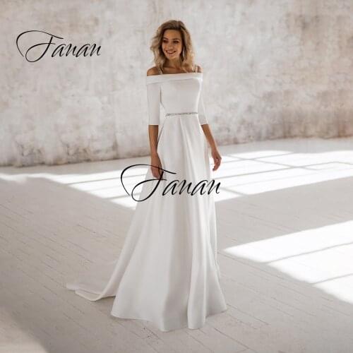 Simple Boat Neck Half Sleeve Wedding Dress Spaghetti Straps A-Line Court Train Bridal Gown robe de soirée de mariage платье