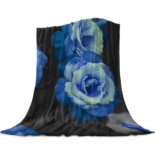 Blue Roses Flowers Throw Blanket Home Decoration Sofa Blanket Warm Microfiber Blankets for Bedroom