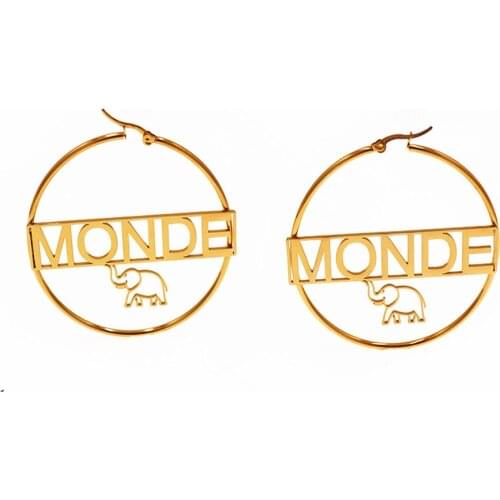 Stainless Steel Custom Name Hoop Earring Personalized Nameplate Handmade Jewelry For Women Girl Round Circle Elephant Oorbellen