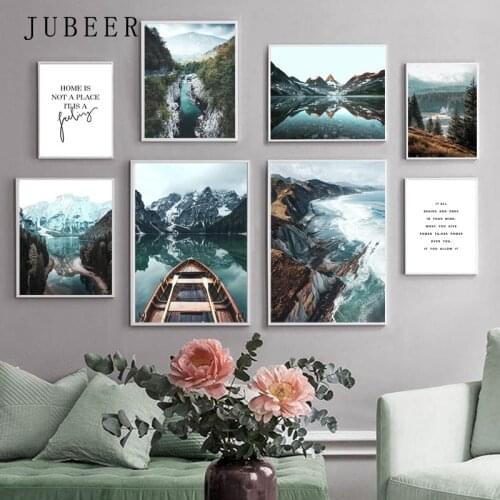 Nordic Style Forest Mountain Lake Poster Famous Scenery Canvas Print Nature Landscape Art Painting Wall Picture Home Decoration