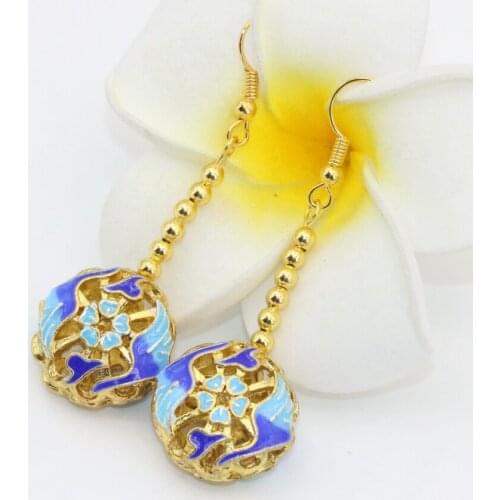 Special design Chinese hollow cloisonne 17mm high quality long dangle earrings women weddings party gifts pierced jewelry B2604