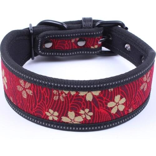 Floral Canvas Reflective Collar Pet Neck Strap With Diving Cloth Lining For Dogs and Cats Small Medium Large