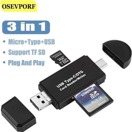 3 in 1 Card Reader USB 3.0 Type C Micro USB to SD Micro SD TF Smart Cardreader for Laptop Accessories Memory Card Reader Adapter