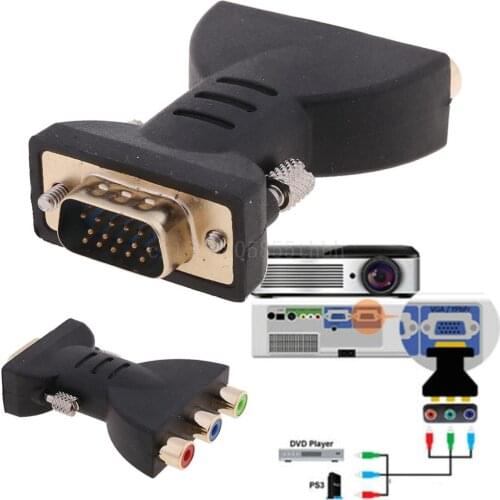 VGA to AV Adapter VGA to 3RCA Plug Converter Component Video Jack Connector for DVD TV Projector High Definition Devices