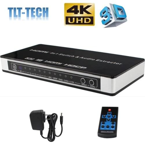 HDMI Switch 5x1 Audio Extractor 4K x 2K@30hz 5 Port hdmi switcher Supports Ultra HD 4K Full HD 1080P 3D ARC with IR remote