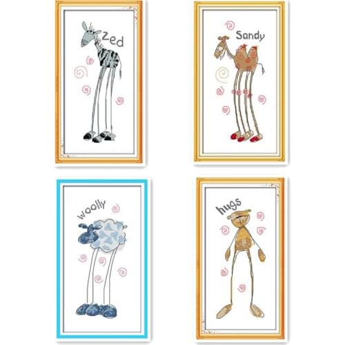 Cartoon cross stitch pattern, long leg zebra camel bear sheep animation handmade 11CT 14CT printed cloth suit sewing embroidery
