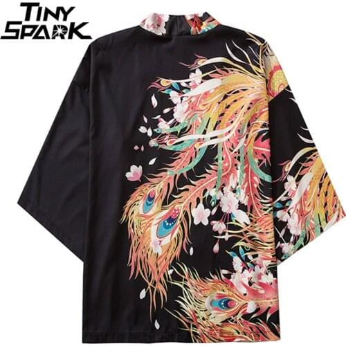 Japanese Kimono Jacket Colorful Phoenix Print Harajuku 2021 Hip Hop Men Japan Streetwear Jacket Summer Thin Clothes Loose Kimono
