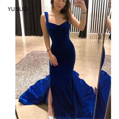 YUNUO Sexy Velvet Mermaid Evening Dresses Long Sweetheart Backless Celebrity Dress Royal Formal Prom Party Gowns Side Slit