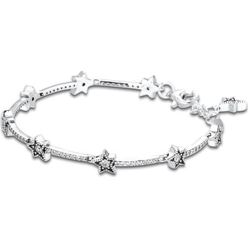Clear CZ Celestial Stars Bracelets for Women 925 Sterling Silver Jewelry Female Bracelet Pave Stone Jewelry Silver Bracelets New