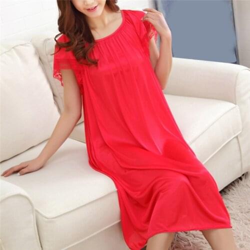 Women Night Gowns Sleepwear Lace Patchwork Nightwear Long Sleeping Dress Casual Ladies Home Dressing Sexy Lingerie Night Dress