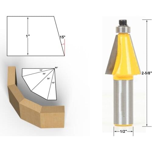 1pcs 15 degree Chamfer & Bevel Edging Router Bit - 1/2" Shank