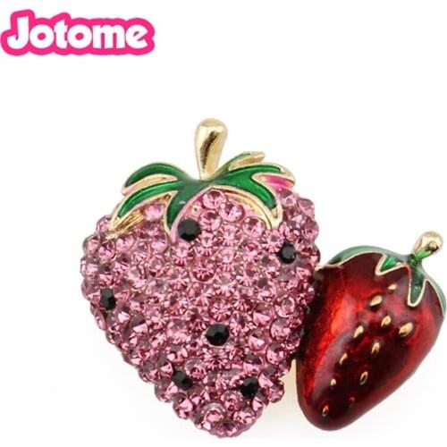 100pcs/lot free shipping Wholesale Metal Red Enamel Rhinestone Cherry Fruit badge Brooch Pins