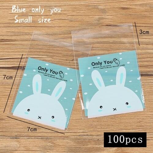 100pcs/lot Cookies Ziplock Bag Blue Cartoon Cute Rabbit White Dot Homemade Snack Food Packaging Bag Wedding Nougat Wrapper Bag