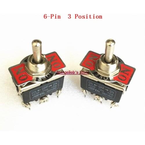2pcs/Lot 223F 6-Pin 3 Position ON-OFF-ON Spring Return Momentary Switch 15A 250VAC Toggle Switch