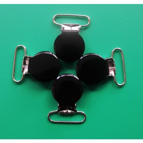 Hot Sale 20Pcs Black Color Round Top Enamel Suspender Clips,Metal Pacifier Clip For 25MM Ribbon,With Plastic Teeth,Lead Free