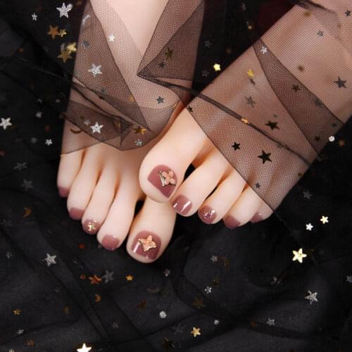 24PCS/box Summer Fresh Durable Short Fake Toenails Ice Transparent Purple Show Foot White Wearable false toenails for girls