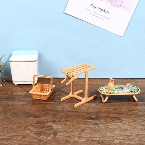 8pcs/Set 1:12 Doll House Mini Furniture Washing Machine Drying Rack Iron Laundry Basket Model Scene Toy