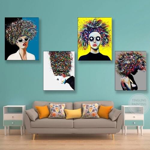 Afro Hair Woman Graffiti Art Prints Canvas Wall Art Painting for Living Room Bedroom Study Modern Home Design Cuadros Decor