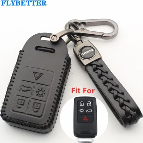 FLYBETTER Genuine Leather 5Button Keyless Entry Smart Key Case Cover For Volvo S60/S80/V60/XC60/XC70/S60L/V40 L626