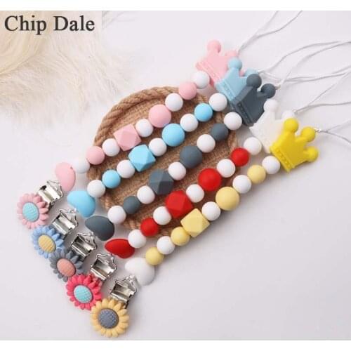 Chip Dale Flower Pacifier Clip Dummy Clip Holder Cute Crown Silicone Beads Silicone Pacifier Soother Chains Baby Teething Toy