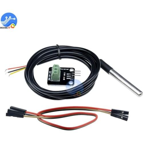 DS18B20 Digital Waterproof Temperature Sensor Module Kit Stainless Steel Probe For Arduino Plugable Terminal Adapter 100CM Cable