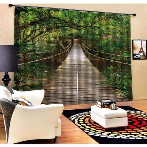 Decoration European 3D Curtains For Living room Blackout curtains green curtains wood birdge curtain