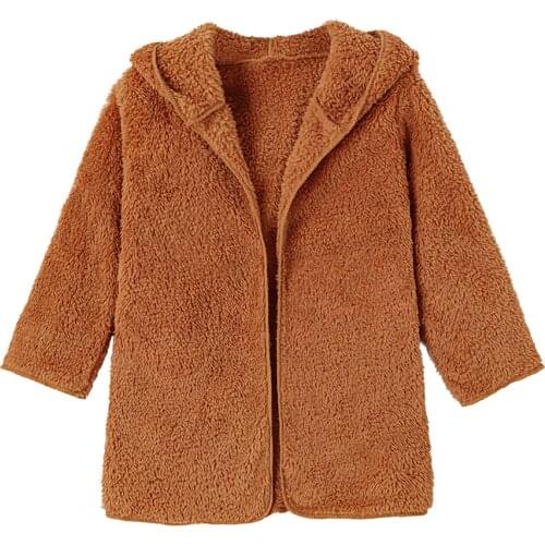 Toddler Kids Boys Girls Plush Hooded Jacket Coat Tops Outwear Warm Autumn Winter Middle Length Clothes