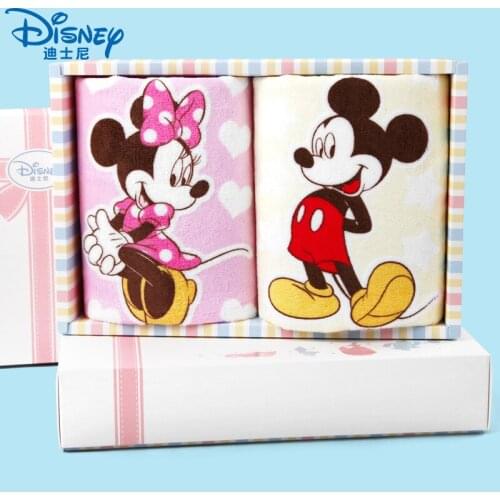 Disney Mickey Minnie Daisy Donald Duck Ice Cream Kids Towel 2Pcs Gift Box Cartoon Cotton Cut Velvet Super Soft Kid Adult Towel