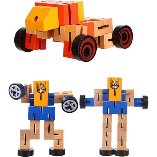 1pc Kids 3D Wooden Educational Toys Transformation Robot Building Blocks Montessori for Boy Children Grownups Office Antistress