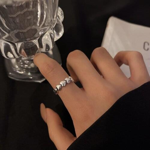 Korean Simple Sweet Love Heart Finger 925 Sterling Silver Adjustable Rings For Women Elegant Delicate Jewelry Gift