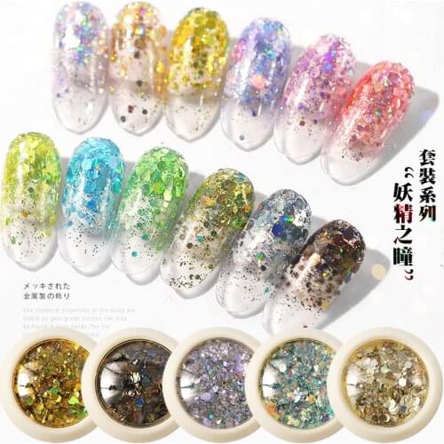Nail Fairy Eyes Sequins Eye Makeup Sequins Bright Gradient Nail Art Glitter Sequins Laser Loose Powder 6pcs